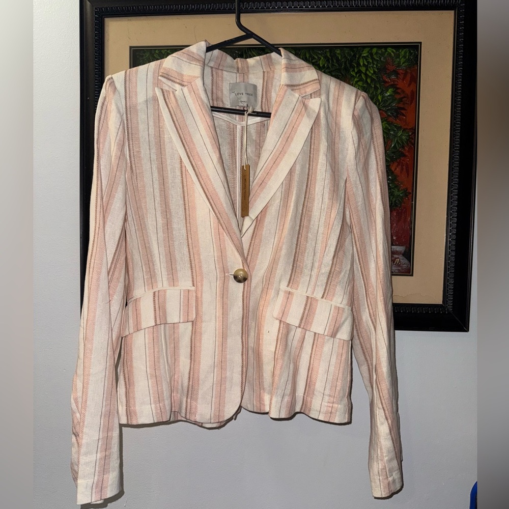 Love Tree Pink and Cream Striped Blazer